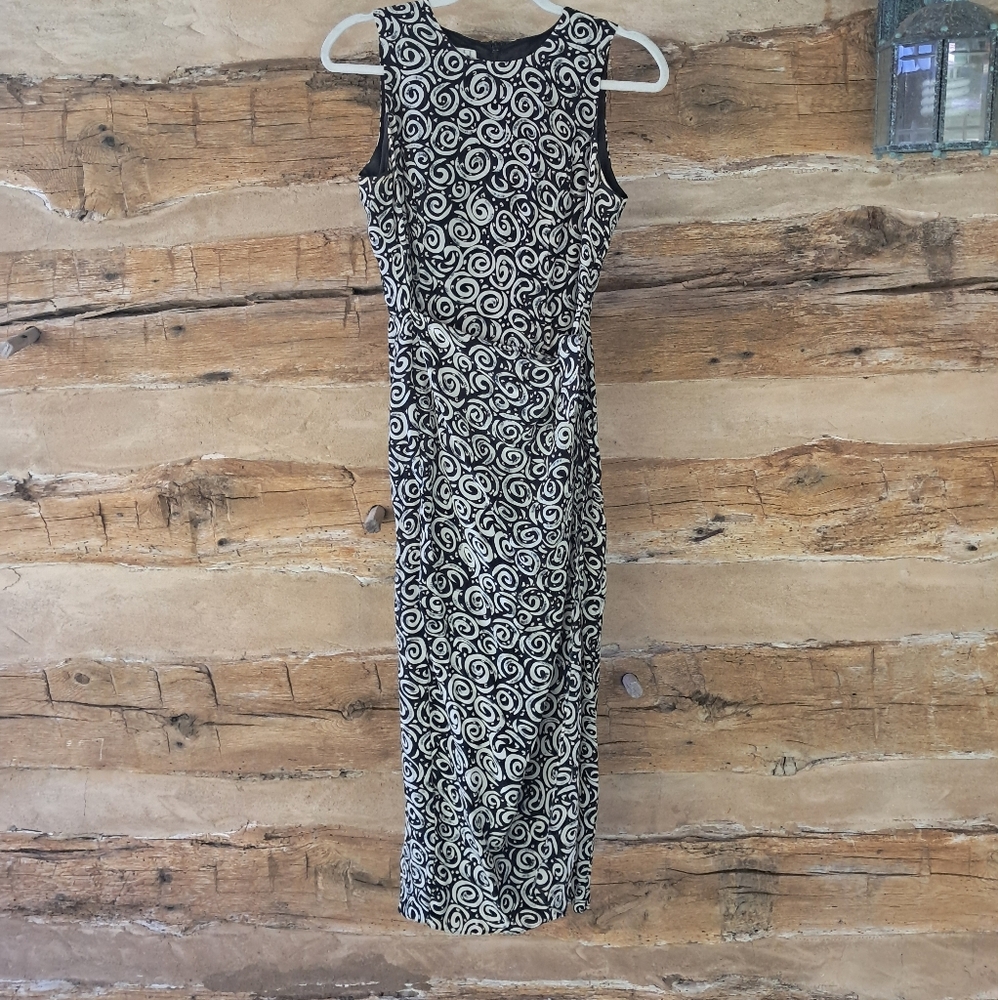 August Hale Black & White Swirl Sleeveless Wrap & Tie Silk Maxi Dress Size 8